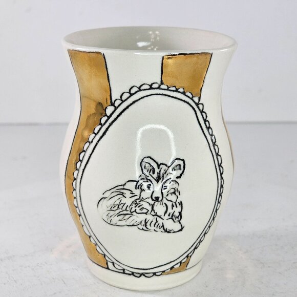 Hope + Mary Miniature Woodland Gold Vase With Fox Design & Gold Stripes - Picture 8 of 8